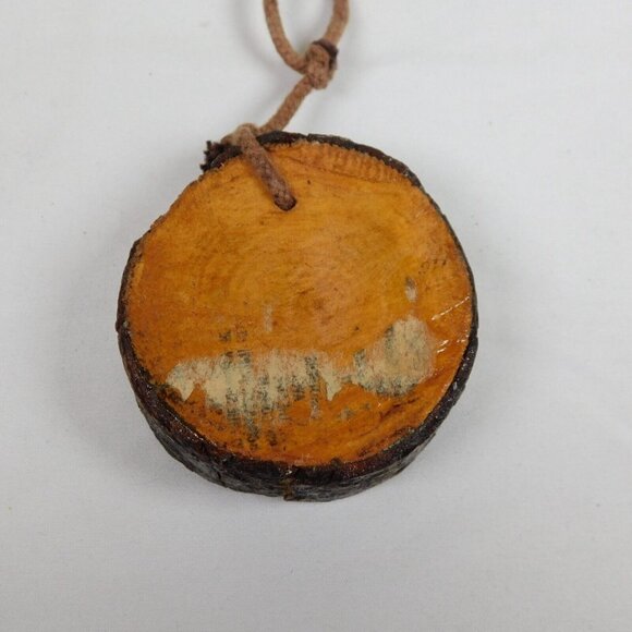 3 Handmade 2.5" Wood Round Christmas Ornaments w/Postage Stamps Hanging Unique - Picture 7 of 8